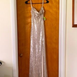 champagne color prom dress